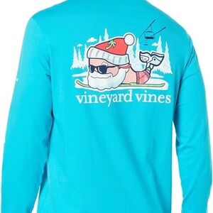 Vineyard Vines Santa Ski Turquoise long sleeve Tee Size M